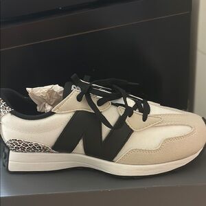 New Balance Beige and Black Sneakers with Leopard Detail